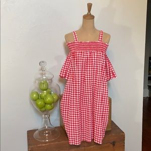 Red and white gingham dress.
